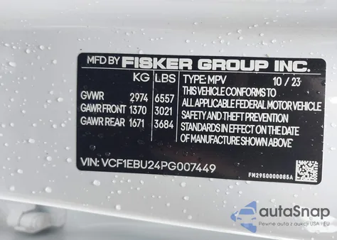 2023 Fisker Ocean Extreme from USA, damaged, VIN VCF1EBU24PG007449